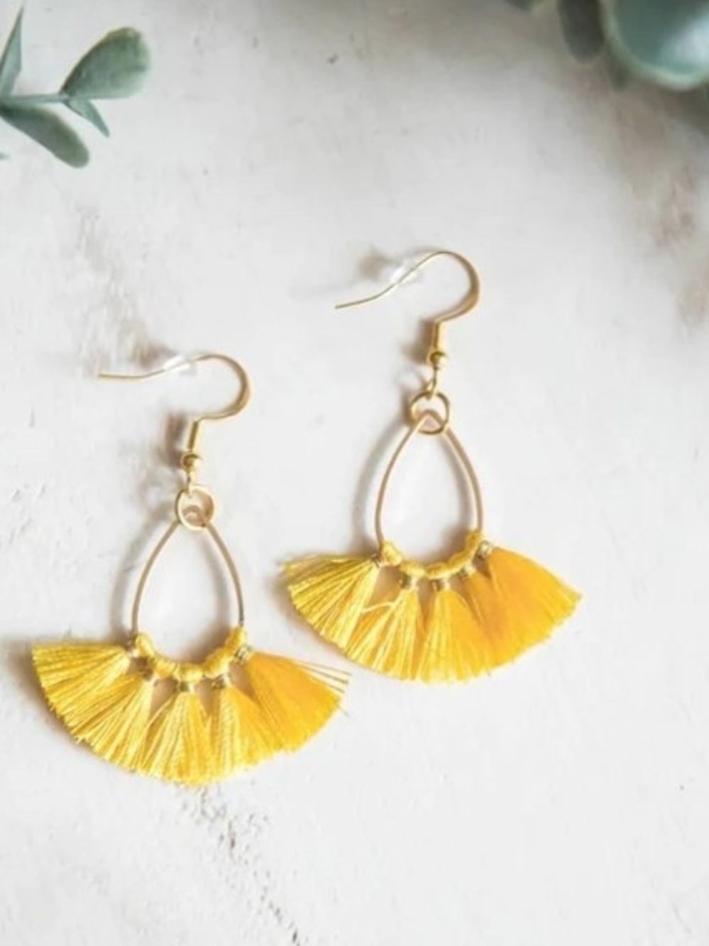 Yellow Tassel Fan Drop Earrings
